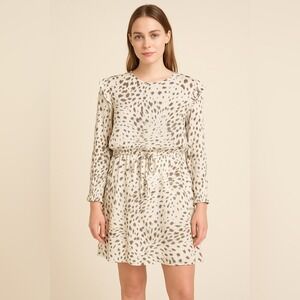 Rails Cream & Taupe Animal Print Long Sleeve Drawstring Dress XL